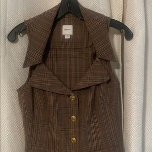 Maeve Brown Plaid Vest with Gold Accents